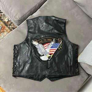 Diamond Plate BUFFALO LEATHER Motorcycle Vest Live To Ride Eagle Flying Patch 2X